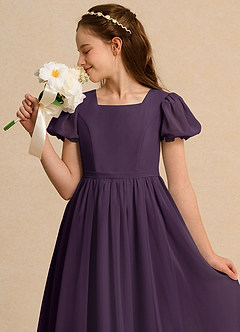 Azazie Joss Flower Girl Dresses Plum A-Line with Sleeves Chiffon Dress image13
