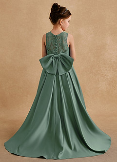 Azazie Sammy Flower Girl Dresses Eucalyptus A-Line Lace Matte Satin Dress image1