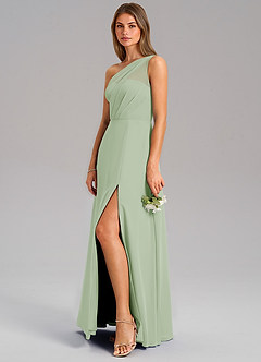 Azazie Phaedra Bridesmaid Dresses Dusty Sage A-Line One Shoulder Chiffon Dress image13
