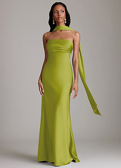 Azazie Saylor Vestidos de damas de honor Vestido de Hierba De Limón de Satén Elástico de Corte Sirena con Sin tirantes image9