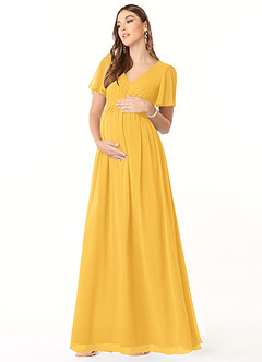 Azazie Verna Maternity Bridesmaid Dresses A-Line V-Neck Ruched Chiffon Floor-Length Dress image3