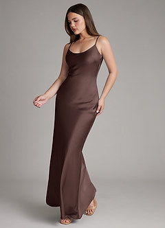 Azazie Ambra Bridesmaid Dresses Ganache Mermaid Pleated Stretch Satin Dress image3