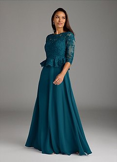 Azazie Averie Mother of the Bride Dresses Ink Blue A-Line Boatneck Sequins Chiffon Dress image4