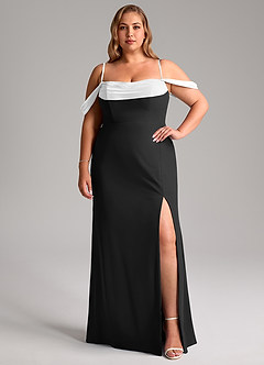 Azazie Saige Bridesmaid Dresses Ivory Black A-Line Off the Shoulder Chiffon Convertible Dress image13