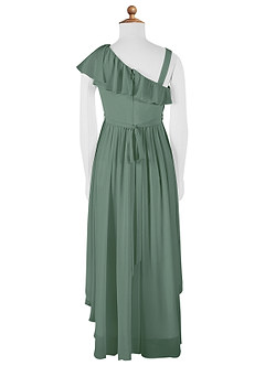 Azazie Mango Vestido de Eucalipto de Gasa/ Chiffon de Acampanado con Volante image6