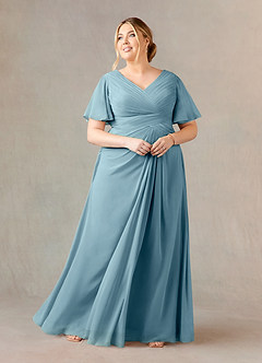 Azazie Morning Glory Mother of the Bride Dresses Moody Blue A-Line V-Neck Ruched Chiffon Dress image5