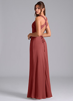 Azazie Evadne Robes de demoiselle d'honneur Robe Fourreau en Mousseline de soie Plissé Terracotta image2
