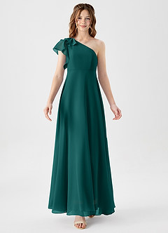 Azazie Arabella Junior Vestido de Pavo Real de Gasa de Corte en A con Volante image5