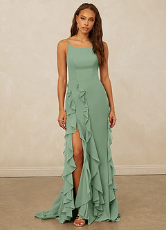 Christian Siriano Bridal for Azazie 1006 Brautjungfernkleider Meerjungfrau-Linie Gestreift Chiffon Kleid Matcha image3