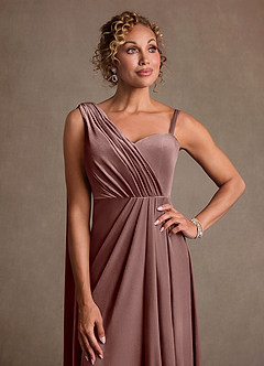 Azazie Aphra Mother of the Bride Dresses Espresso Sheath One Shoulder Velvet Dress image4