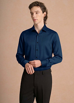 front Julian Dark Navy Stretch Satin Dress Shirt