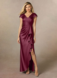 Azazie Anderson Mother of the Bride Dresses Mulberry A-Line Pleated Stretch Satin Dress image1