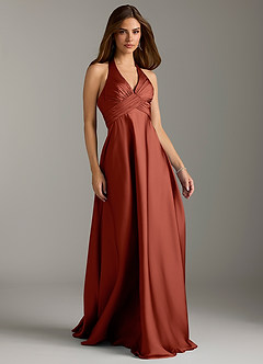 Azazie Tessie Bridesmaid Dresses Terracotta A-Line Pleated Stretch Satin Dress image1