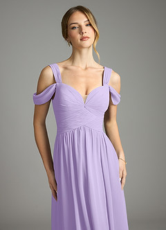 Azazie Lianne Vestidos de damas de honor Vestido de Lila de Gasa de Corte en A con Vestidos sin tirantes image3