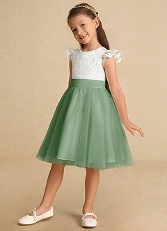 Azazie Vetty Flower Girl Dresses Ivory Matcha A-Line Lace Tulle Dress image3