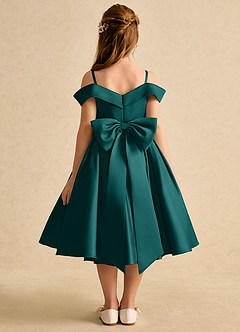 Azazie Favia Flower Girl Dresses Peacock A-Line Off the Shoulder Matte Satin Dress image2