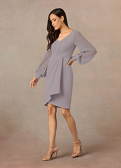 Azazie Karen Mère de la mariée Robes Robe Fourreau en Crêpe Élastique Plissée Crépuscule image2
