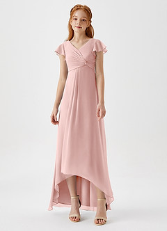 Azazie Breanne Junior Robe Trapèze en Mousseline de soie Rose Poudré image4