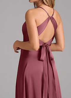 Azazie Evalleen Robes de demoiselle d'honneur Robe Trapèze en Satin extensible Plissée Rose Du Désert image2
