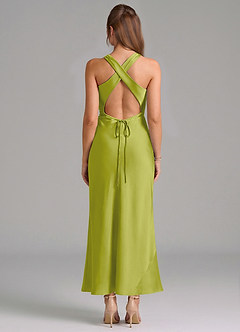 Azazie Evadne Vestidos de damas de honor Vestido de Hierba De Limón de Satén Elástico de Corte Recto con Plisado image5