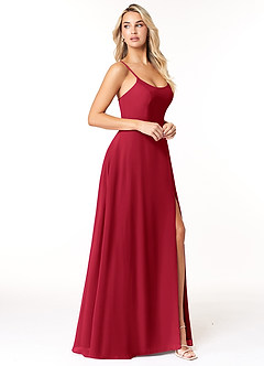 Azazie Moira Brautjungfernkleider A-Linie Schaufel Chiffon Kleid Scharlachrot image4