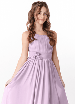 Azazie Astrid Junior Frosted Lilac A-Line Floral Chiffon Dress image1