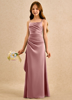 Azazie Cannoli Girls Formal vestidos de niña de las flores Vestido de Rosa Polvorienta de Satén Elástico de Corte en A con Plisado image4