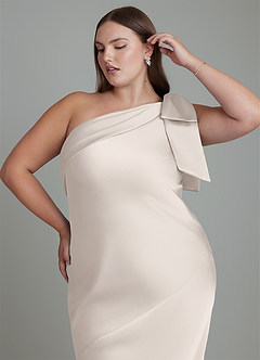 Azazie Yuanna Robes de demoiselle d'honneur Robe Sirène en Satin extensible Asymétrique Albâtre Blanc image10