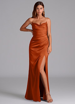 Azazie Claudelle Bridesmaid Dresses Burnt Orange Mermaid Strapless Stretch Satin Dress image5
