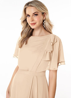Azazie Aaliyah Modest Bridesmaid Dresses A-Line Scoop Pleated Chiffon Floor-Length Dress image5