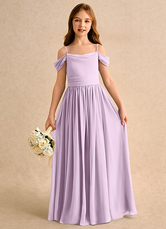 Azazie Shia Girls Formal Blumenmädchenkleider A-Linie Schulterfrei Chiffon Kleid Frostiges Flieder image2
