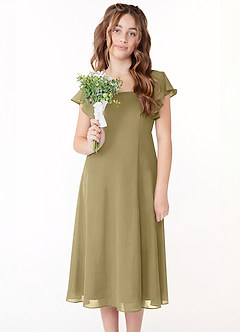 Azazie Bondi Junior Klä av A-Line i Chiffong Rynkad image4