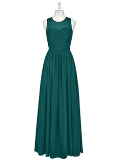 Azazie Nina Brautjungfernkleider A-Linie Plissee Chiffon Kleid Pfau image6