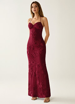 Nasasiya Burgundy Stretch Lace Opne Back Party Dress image5