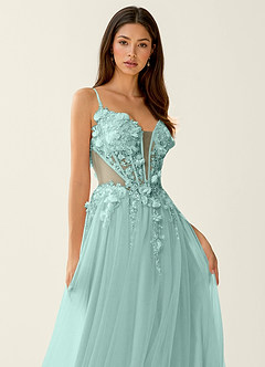 Eulalie Teal 3D Flowers Corset Lace Up Back Prom Dress image4