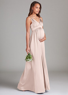 Azazie Emree vestidos de dama de honor de maternidad Vestido de Corte En A Con bolsillos Hasta el suelo Satén Elástico image4