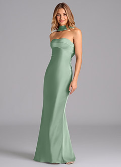 Azazie Lusinda Brautjungfernkleider Meerjungfrau-Linie Schulterfrei Stretch-Satin Kleid Agave image1