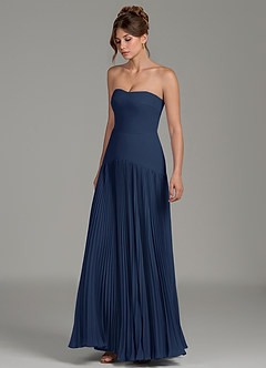 Azazie Yuliana Brautjungfernkleider Eine Linie Schulterfrei Chiffon Kleid Dunkelmarine image5