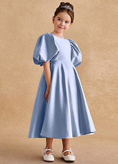 Azazie Sugarplum Abiti da Ragazza di Fiori Abito A-Line in Raso Opaco Con Maniche Ghiaccio image6