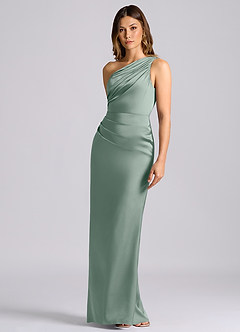 Azazie Akilah Bridesmaid Dresses Silver Sage Mermaid One Shoulder Stretch Satin Dress image6