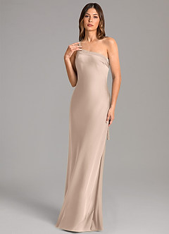 Azazie Monroe At-home Try On Dresses English Rose Mermaid One Shoulder Stretch Satin Dress image1