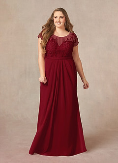 Azazie Silvia Abiti per la Madre della Sposa Abito A-Line in Chiffon Pizzo Borgogna image7