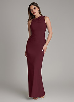 Azazie Charice Vestidos de damas de honor Vestido de Cabernet de Gasa de Corte Recto con Plisado image1
