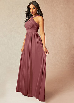 Azazie Hillian Bridesmaid Dresses Amethyst A-Line Halter Pleated Mesh Dress image3
