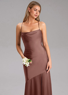 Azazie Grata Bridesmaid Dresses Espresso Sheath Side Slit Stretch Satin Dress image6