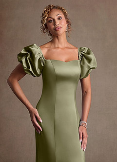 Azazie Redding Mother of the Bride Dresses Pistachio Sheath Ruched Stretch Satin Dress image4