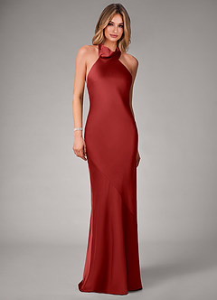 Azazie Velli Bridesmaid Dresses Pomegranate Mermaid Stretch Satin Dress image4