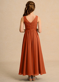 Azazie Ducky Girls Formal Flower Girl Dresses Burnt Orange A-Line Pleated Chiffon Dress image2