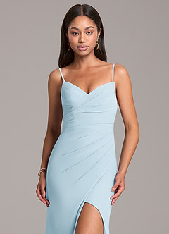 Azazie Yola Bridesmaid Dresses Sky Blue Sheath Pleated Chiffon Convertible Dress image2