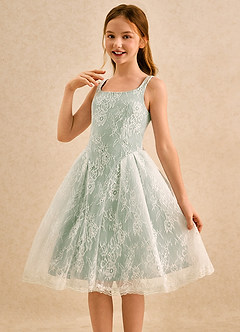 Azazie Cubbie Junior Formal vestidos de niña de las flores Vestido de Salvia Polvorienta de Encaje de Corte en A image3